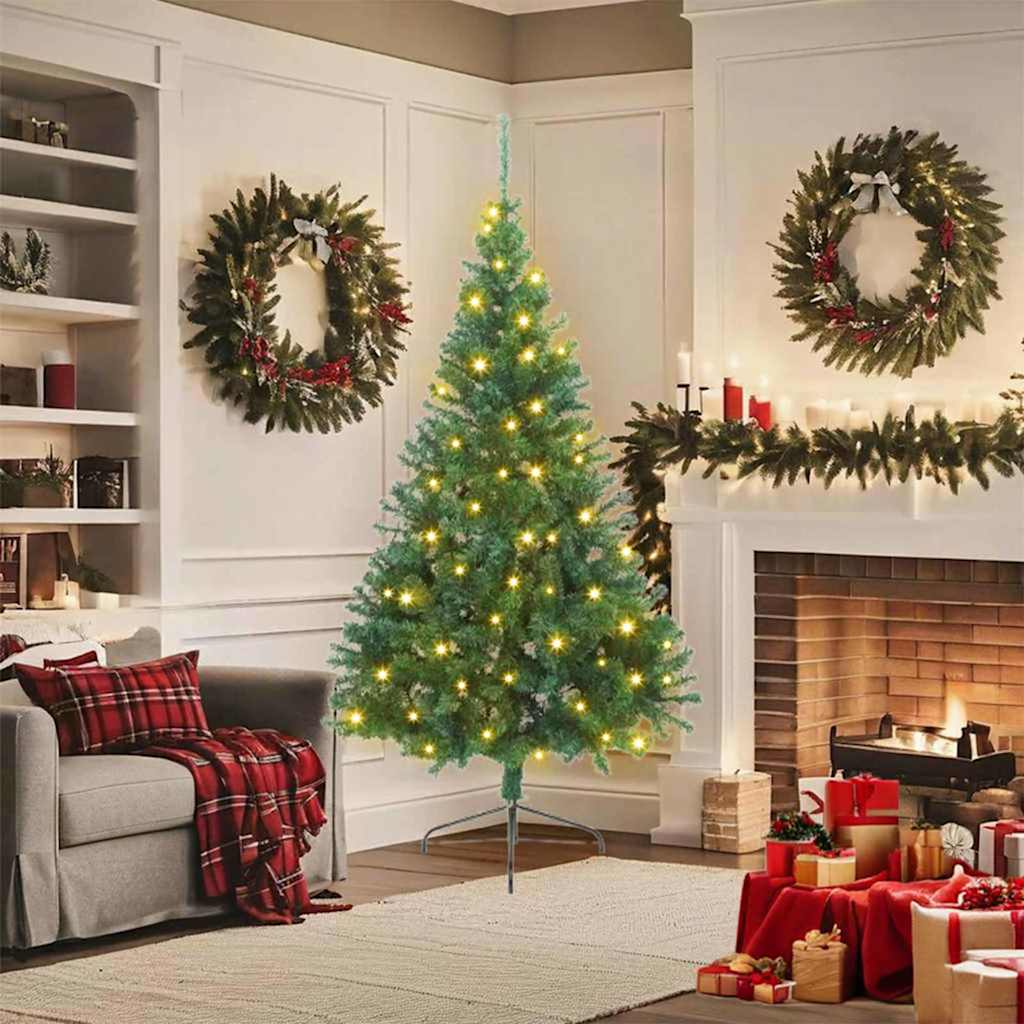 Künstlicher Halb-Weihnachtsbaum Beleuchtung Kugeln Grün