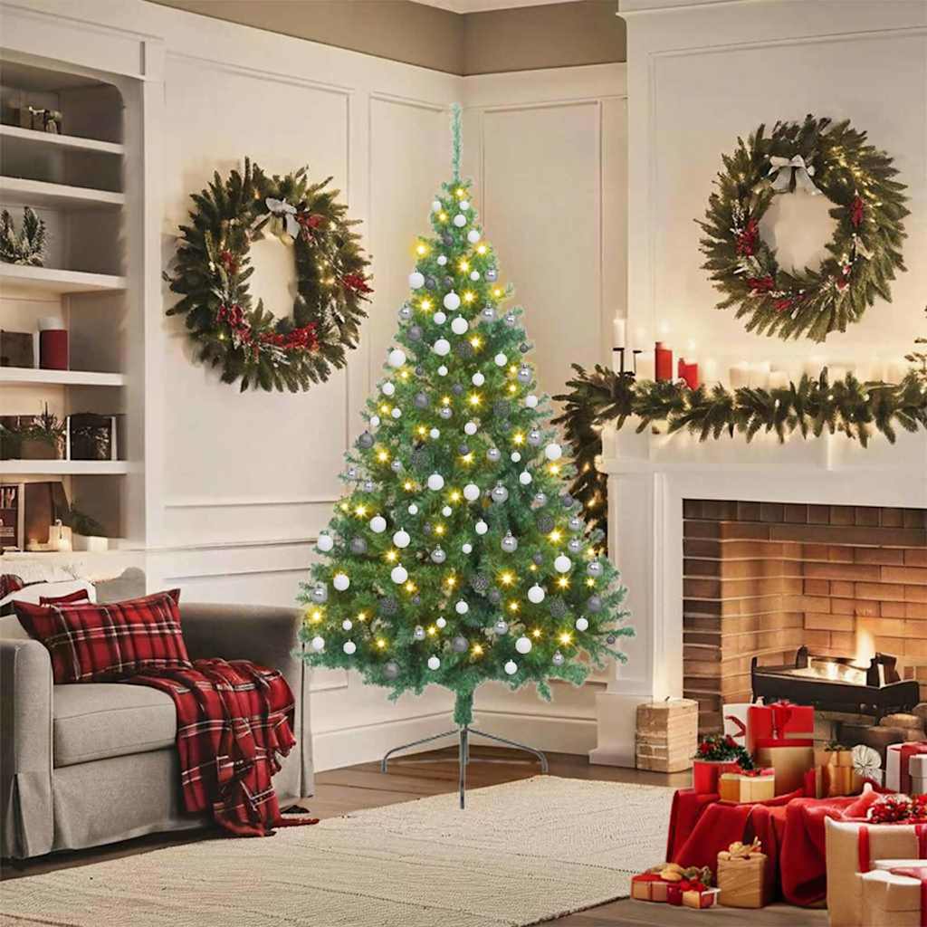 Künstlicher Halb-Weihnachtsbaum Beleuchtung Kugeln Grün