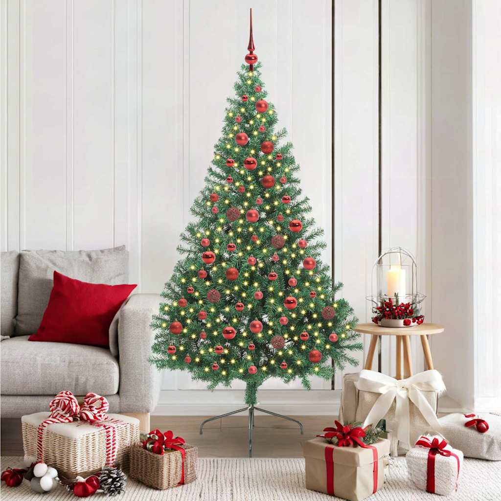 Künstlicher Halb-Weihnachtsbaum Beleuchtung Kugeln Grün