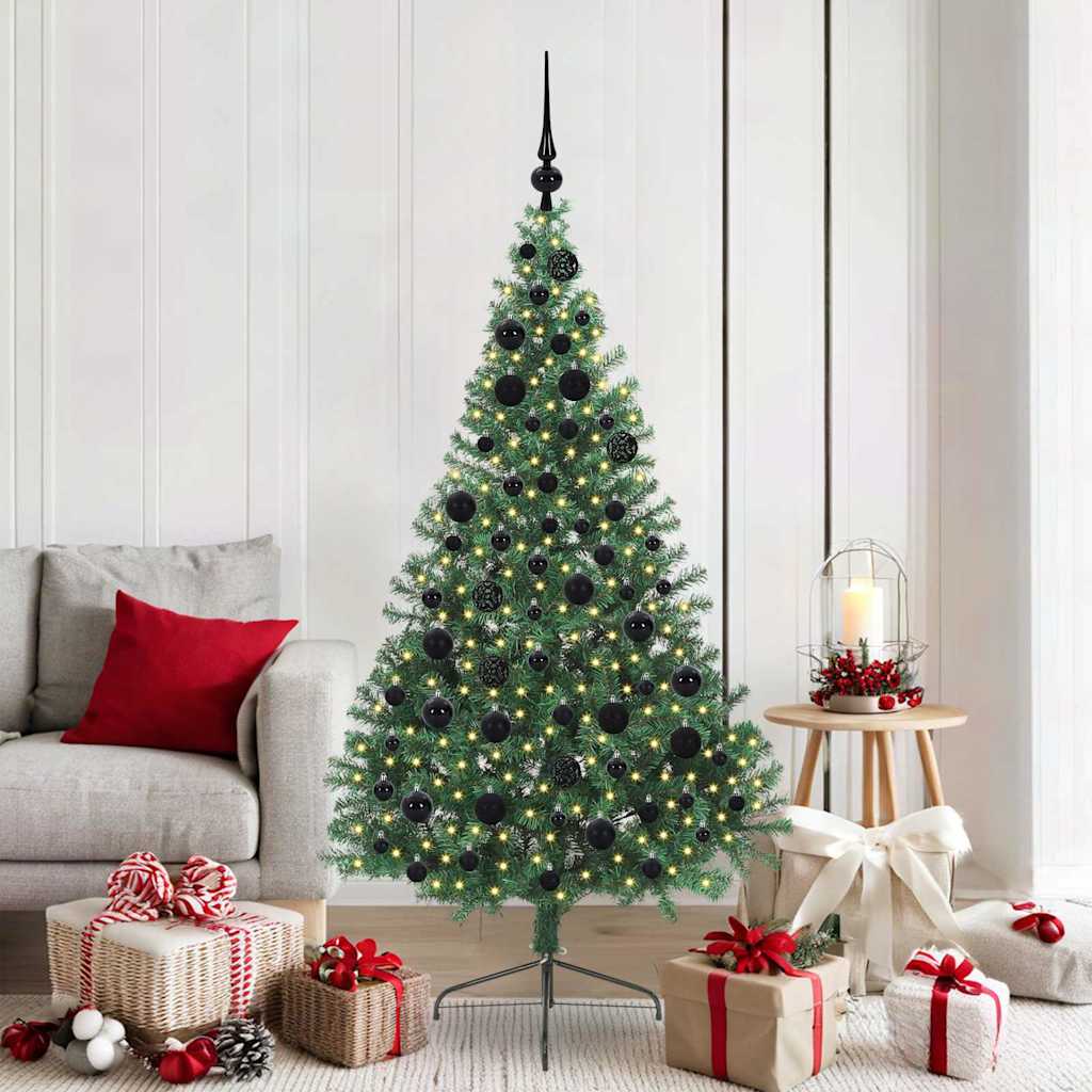 Künstlicher Halb-Weihnachtsbaum Beleuchtung Kugeln Grün