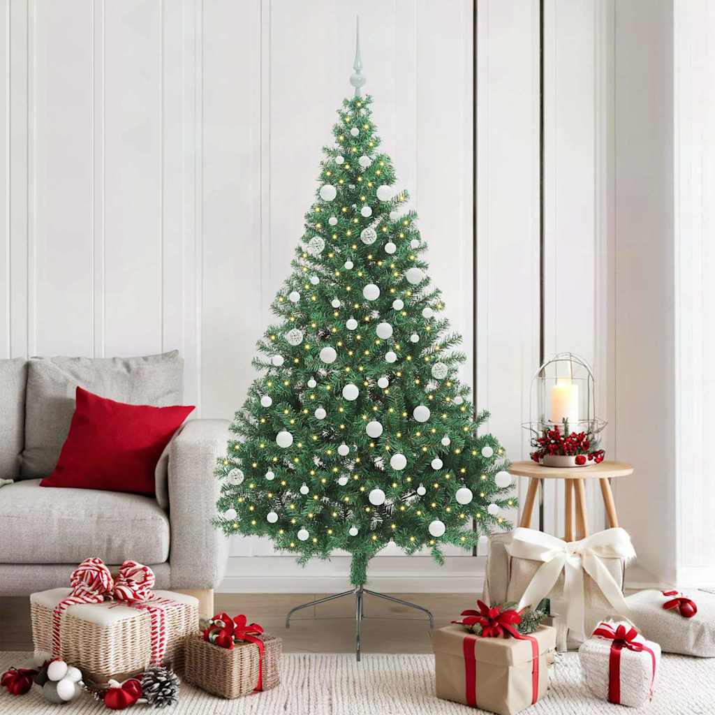 Künstlicher Halb-Weihnachtsbaum Beleuchtung Kugeln Grün