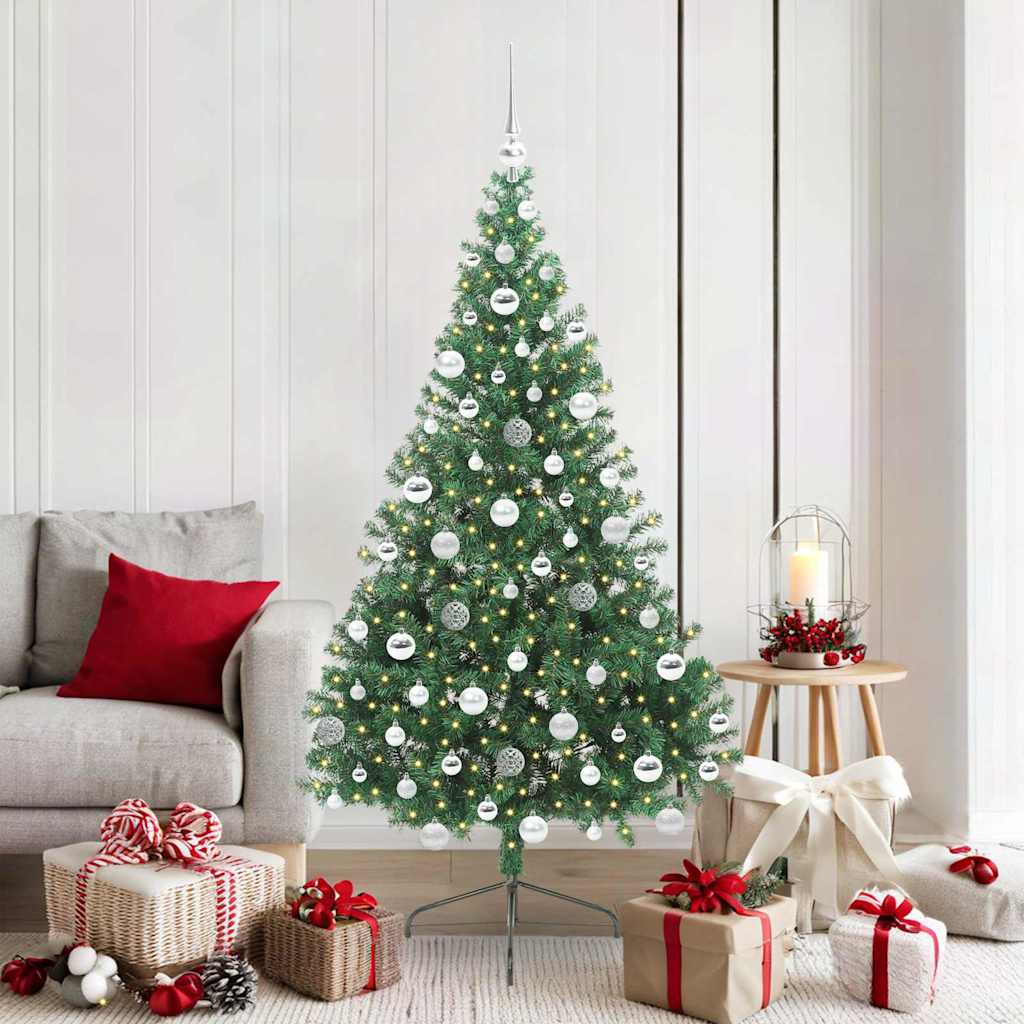 Künstlicher Halb-Weihnachtsbaum Beleuchtung Kugeln Grün