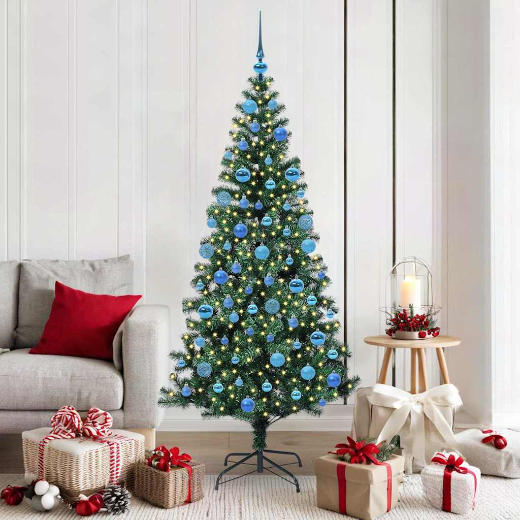 Künstlicher Halb-Weihnachtsbaum Beleuchtung Kugeln Grün