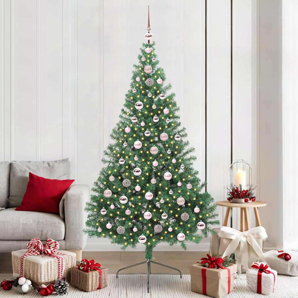 Künstlicher Halb-Weihnachtsbaum Beleuchtung Kugeln Grün