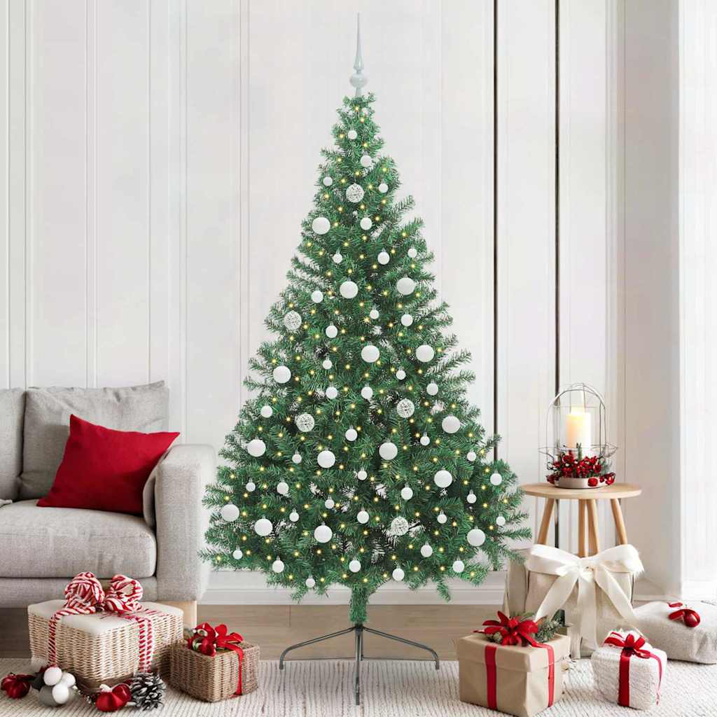 Künstlicher Halb-Weihnachtsbaum Beleuchtung Kugeln Grün