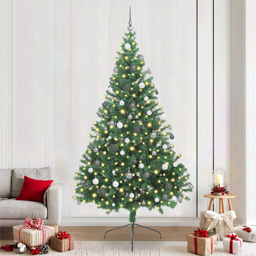 Künstlicher Halb-Weihnachtsbaum Beleuchtung Kugeln Grün