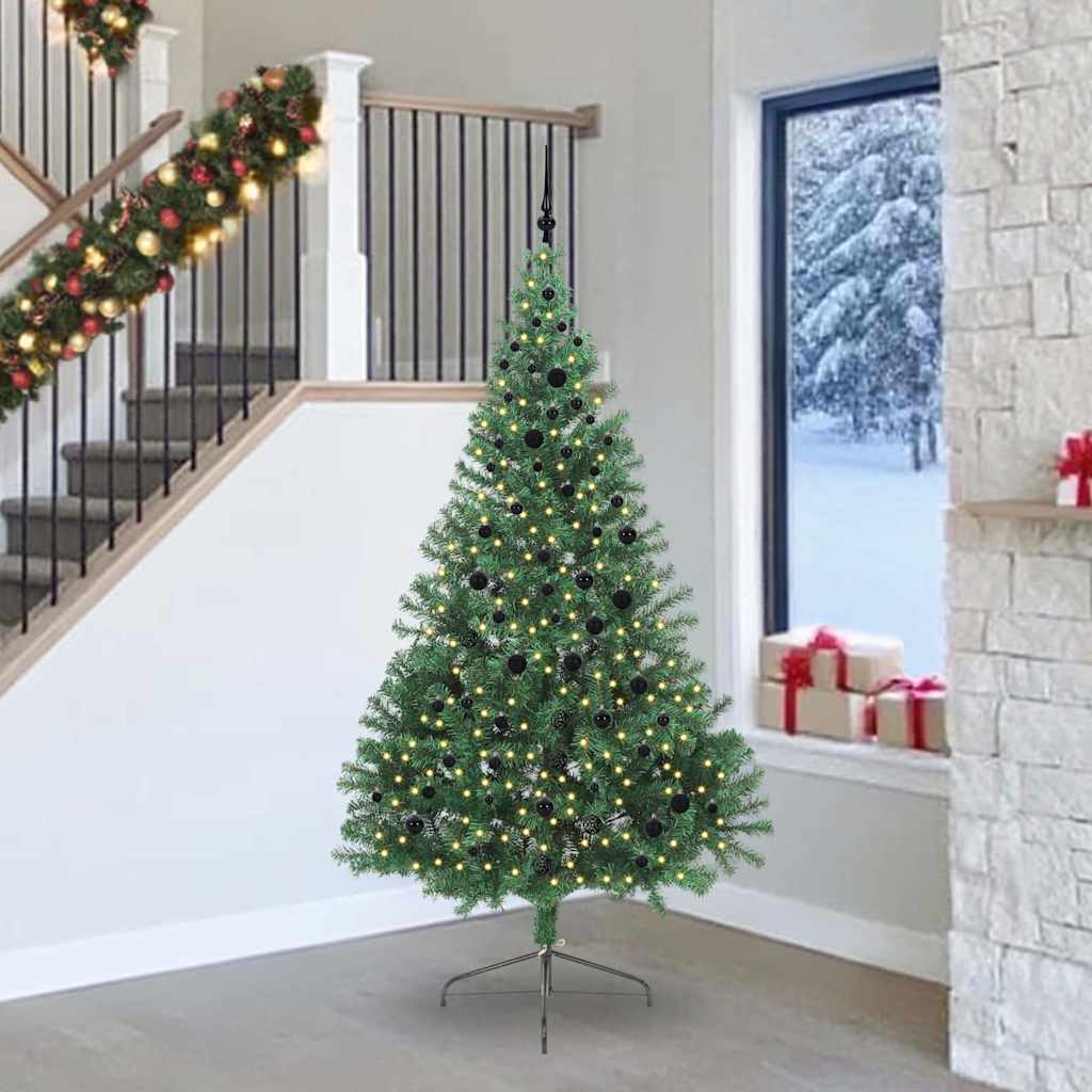 Künstlicher Halb-Weihnachtsbaum Beleuchtung Kugeln Grün