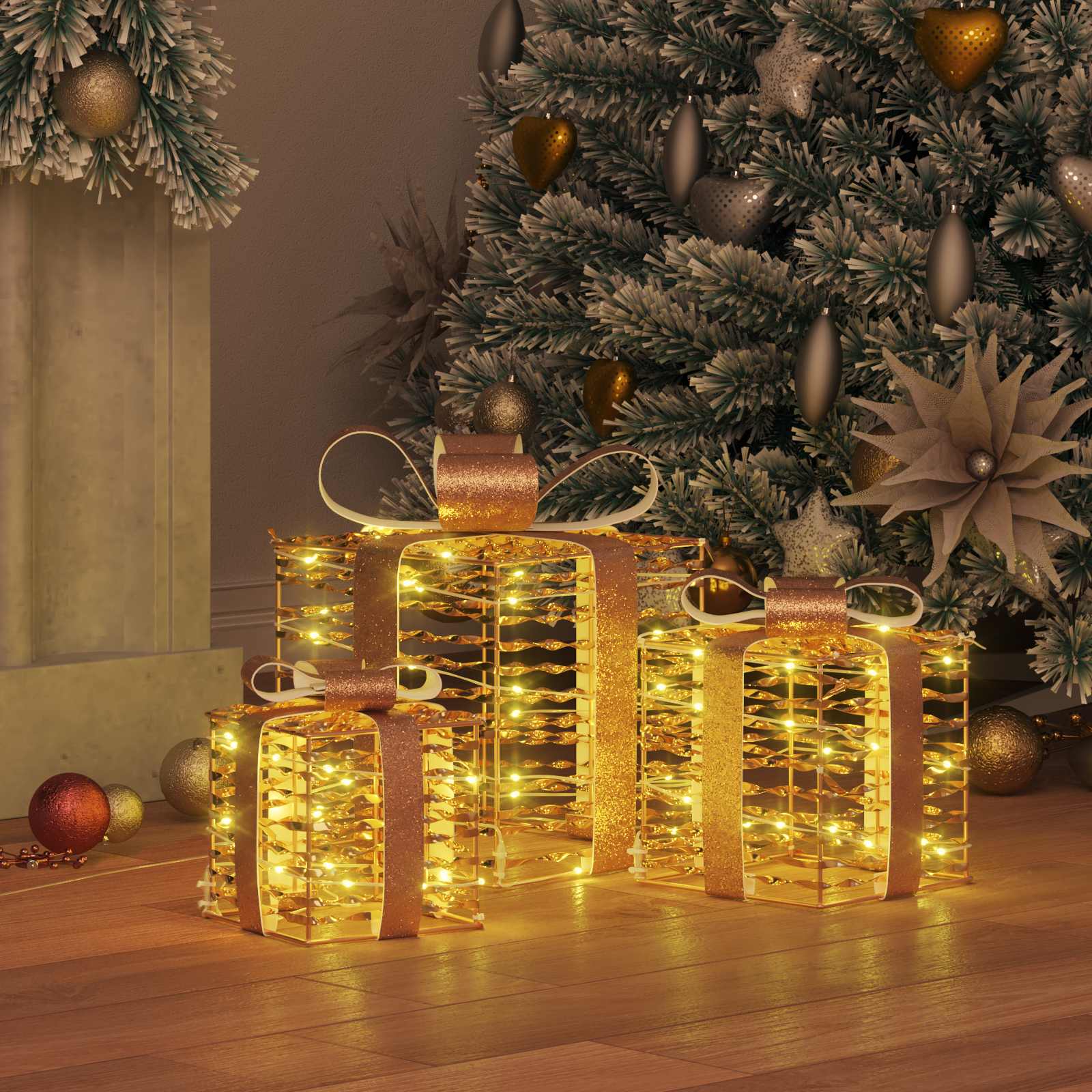 Geschenkbox Mit 60 Leds 3 Pcs Warmweiß 20 X 20 X 20 Cm Pet