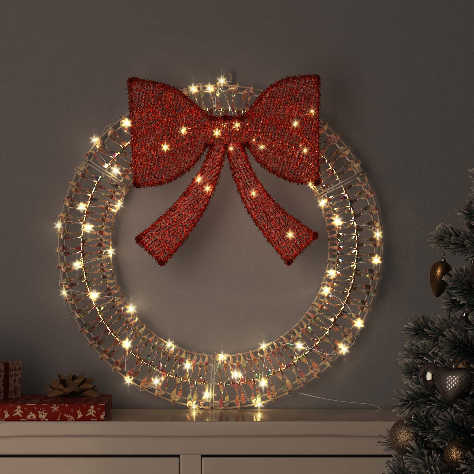 Kranz Mit 150 Leds Warmweiß 121 X 121 X 10 Cm Pet