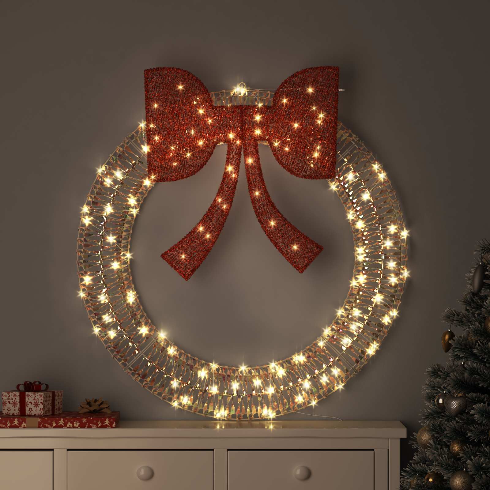 Kranz Mit 150 Leds Warmweiß 121 X 121 X 10 Cm Pet