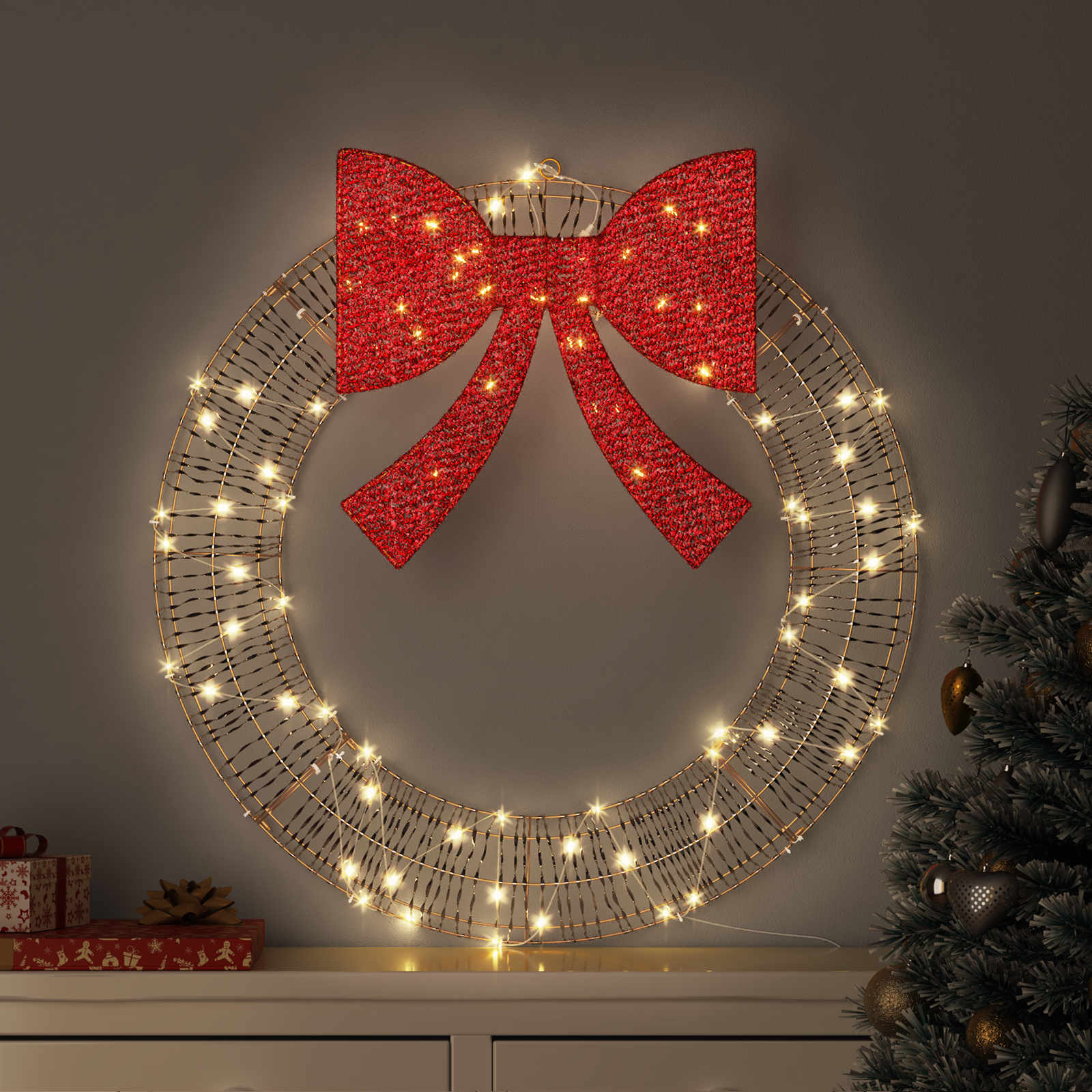 Kranz Mit 150 Leds Warmweiß 121 X 121 X 10 Cm Pet