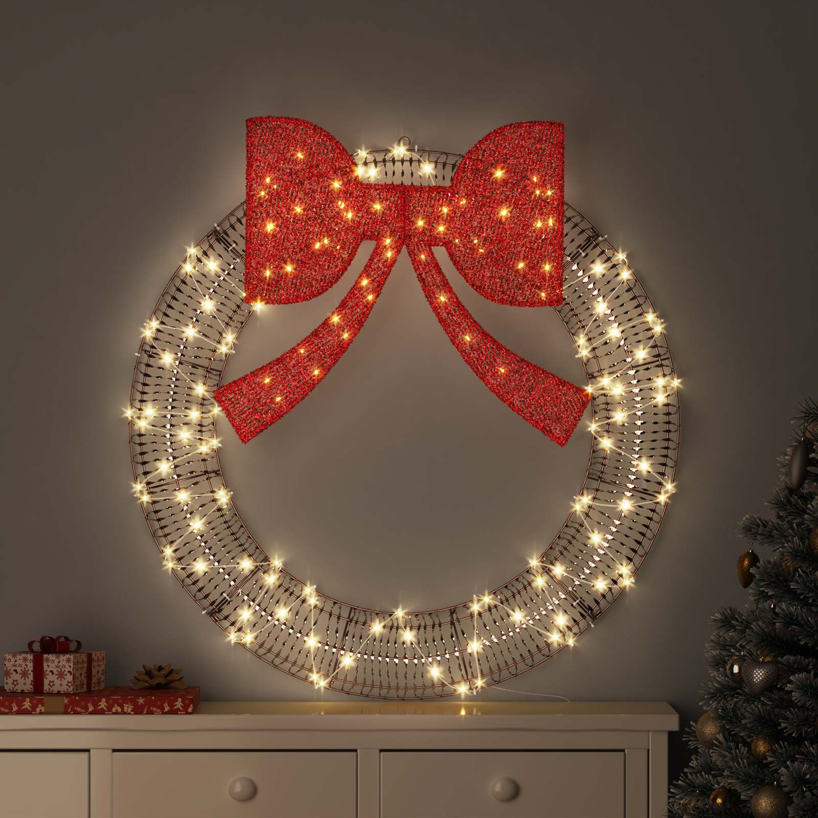 Kranz Mit 150 Leds Warmweiß 121 X 121 X 10 Cm Pet