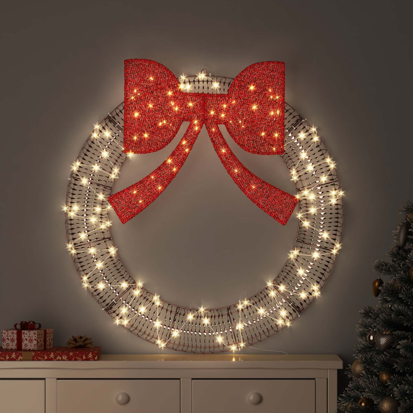 Kranz Mit 150 Leds Warmweiß 121 X 121 X 10 Cm Pet