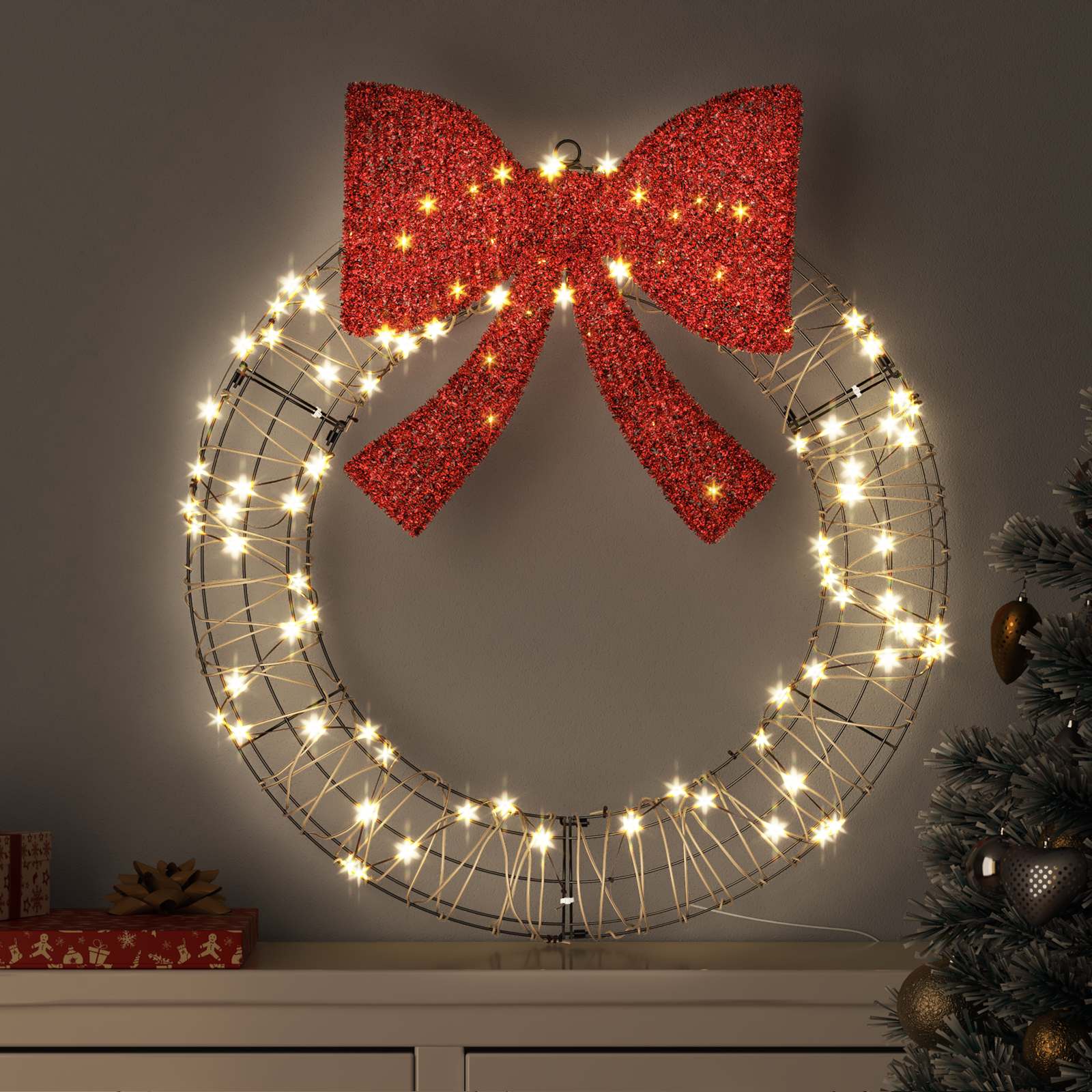 Kranz Mit 150 Leds Warmweiß 121 X 121 X 10 Cm Pet