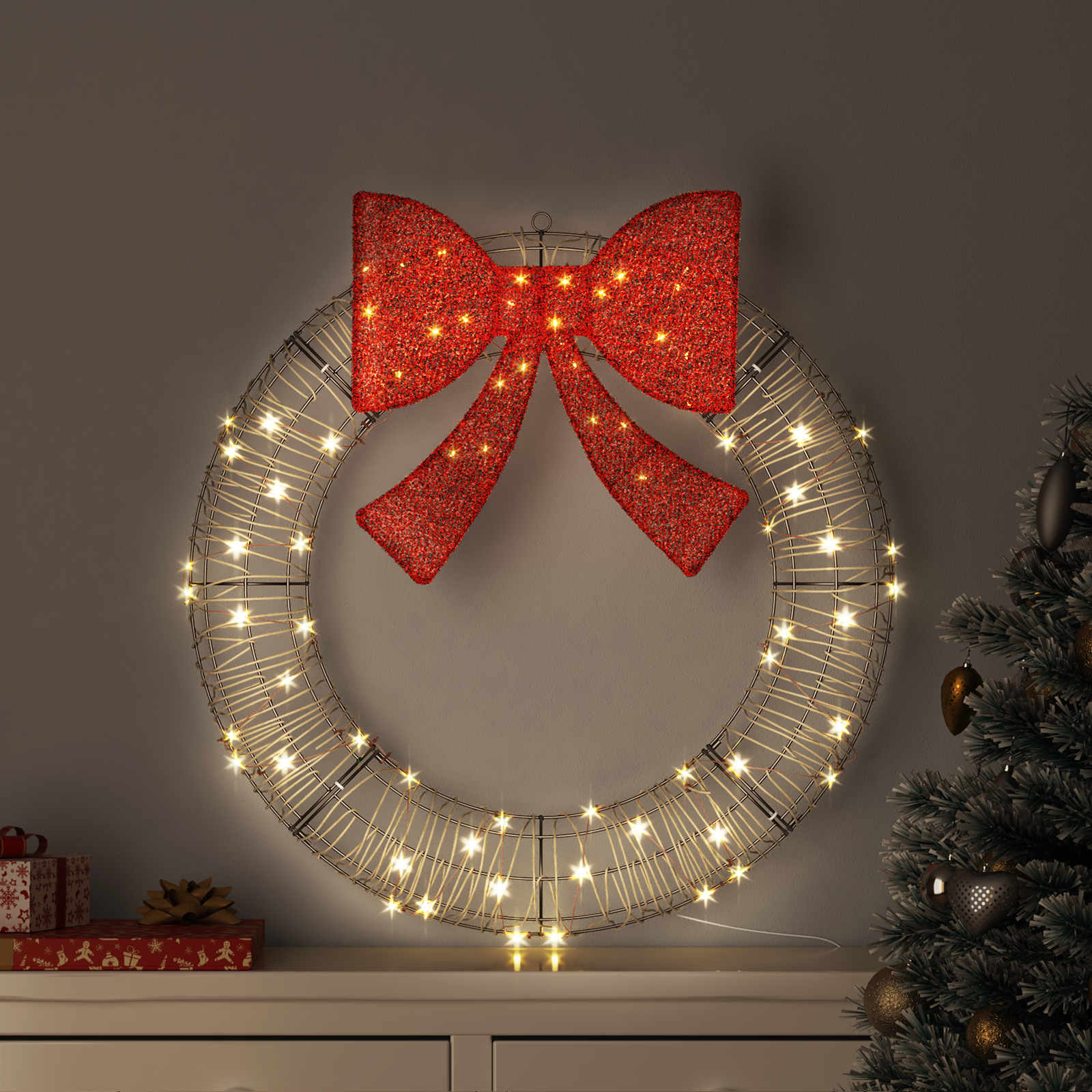 Kranz Mit 150 Leds Warmweiß 121 X 121 X 10 Cm Pet