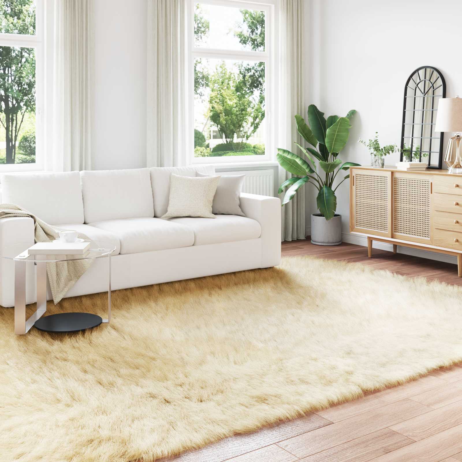 Kunstschaffell Teppich Tafalla Polyester Creme