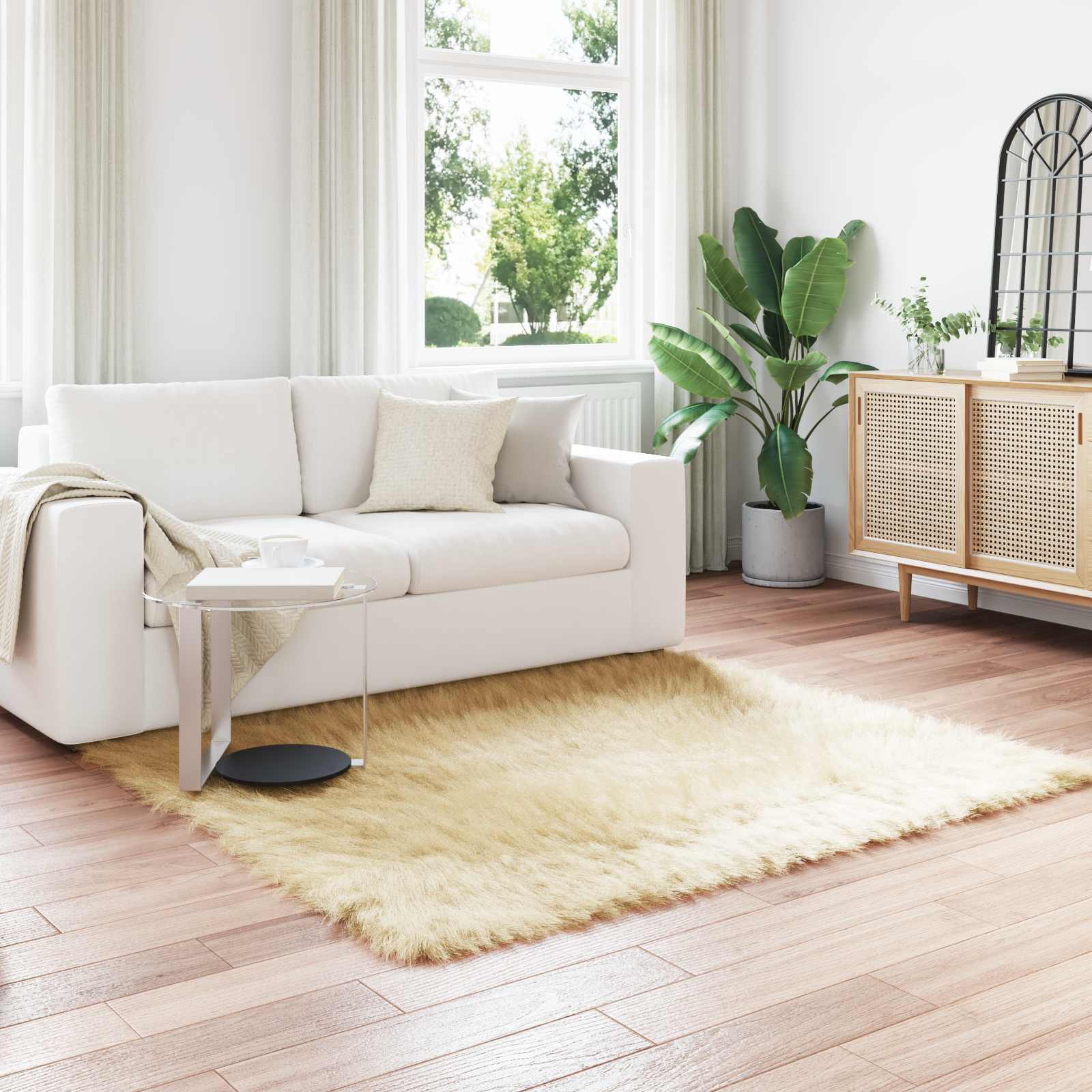 Kunstschaffell Teppich Tafalla Polyester Creme
