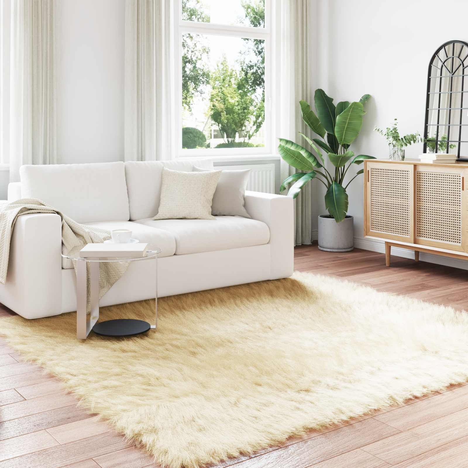 Kunstschaffell Teppich Tafalla Polyester Creme