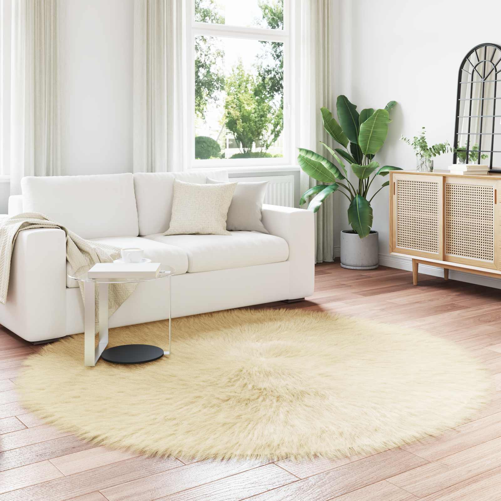 Kunstschaffell Teppich Tafalla Polyester Creme