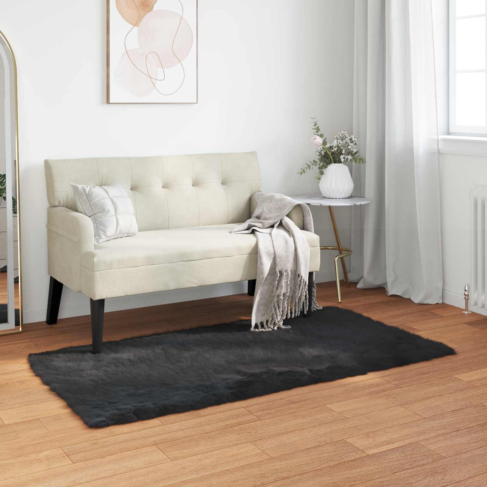 Kunstschaffell Teppich Tafalla Polyester Schwarz