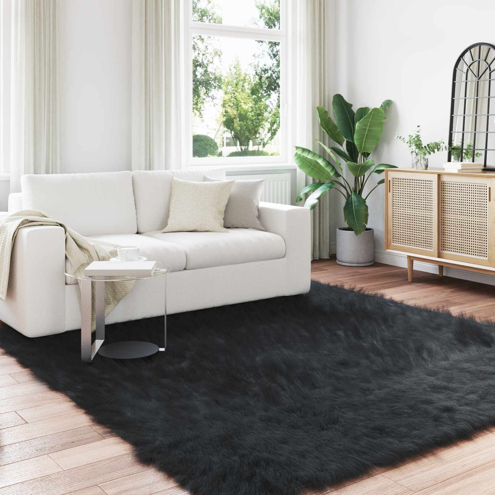 Kunstschaffell Teppich Tafalla Polyester Schwarz