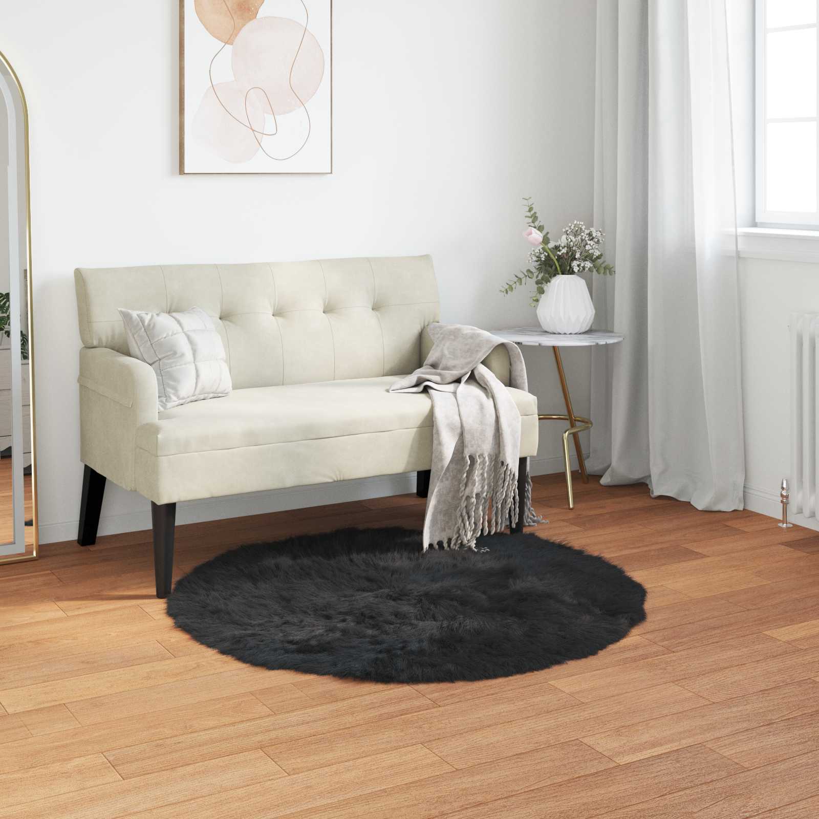 Kunstschaffell Teppich Tafalla Polyester Schwarz