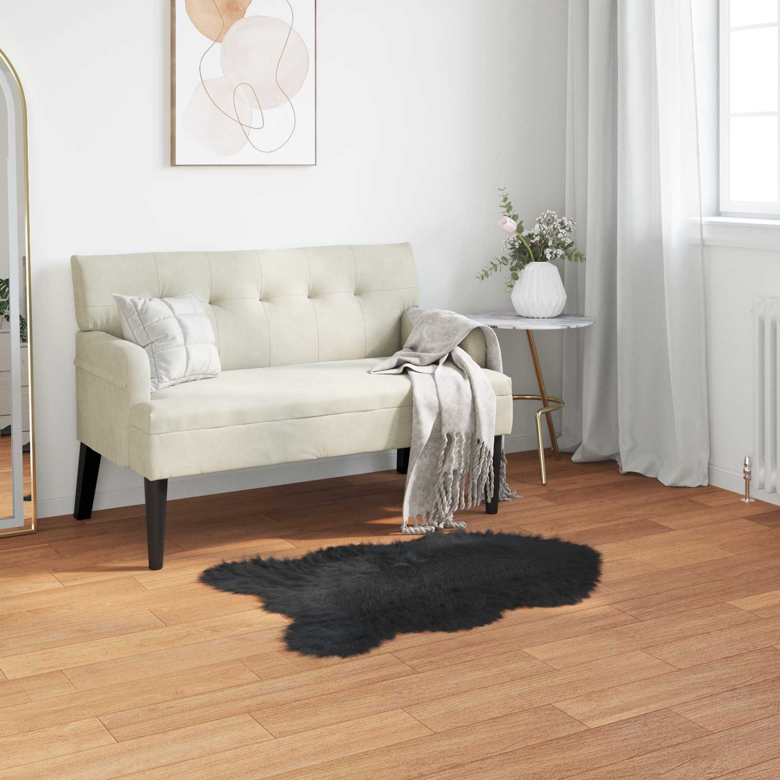 Kunstschaffell Teppich Tafalla Polyester Schwarz