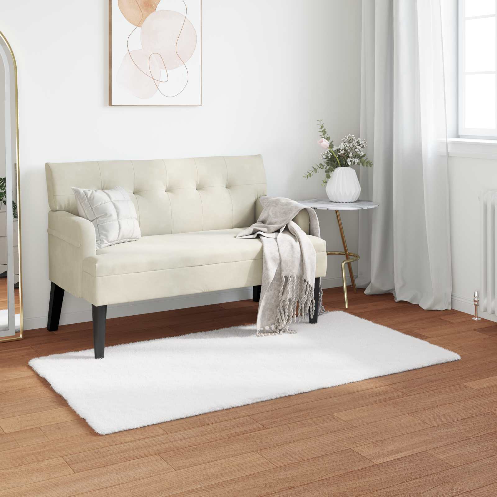 Rutschfester Kunstfellteppich Olite Polyester Weiß