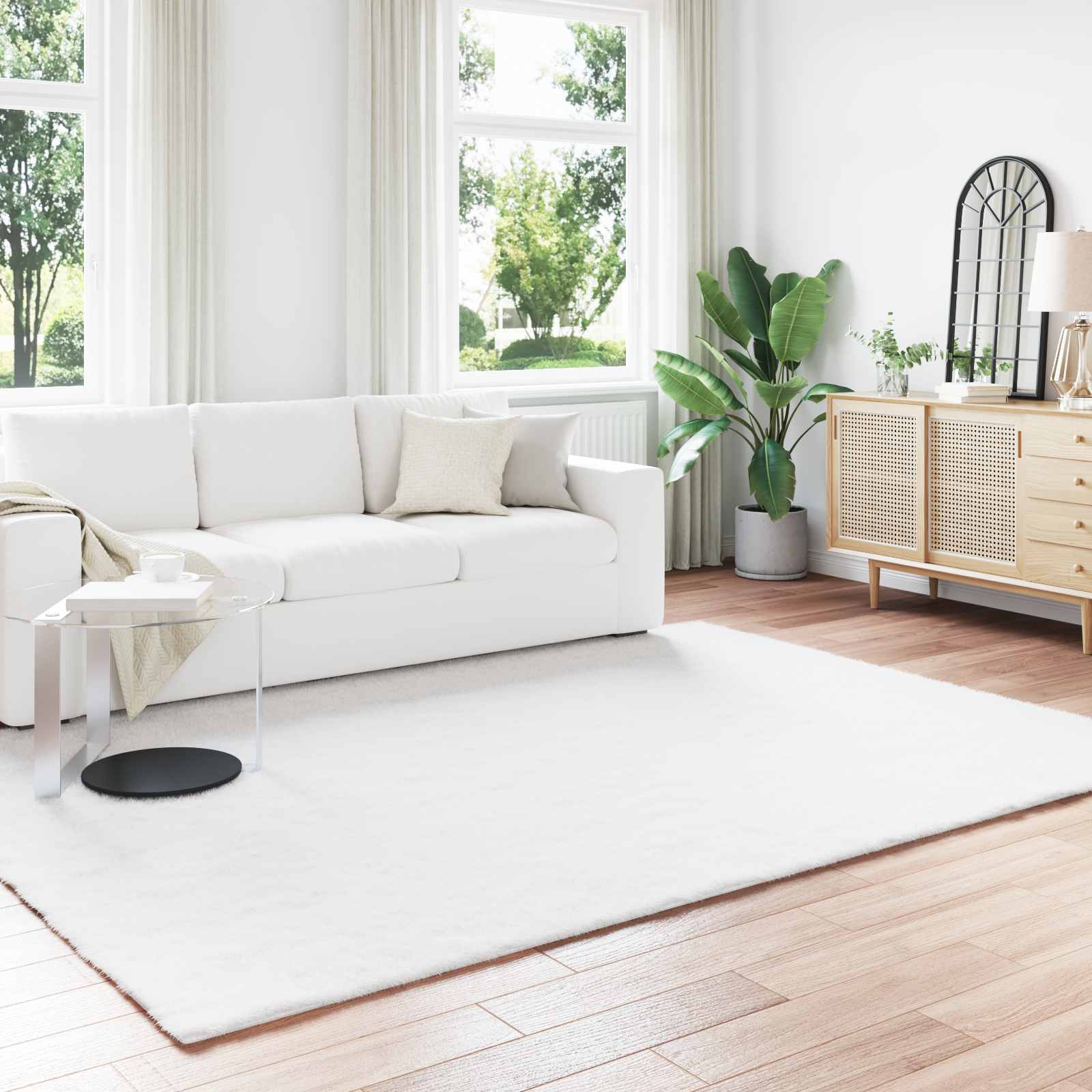 Rutschfester Kunstfellteppich Olite Polyester Weiß