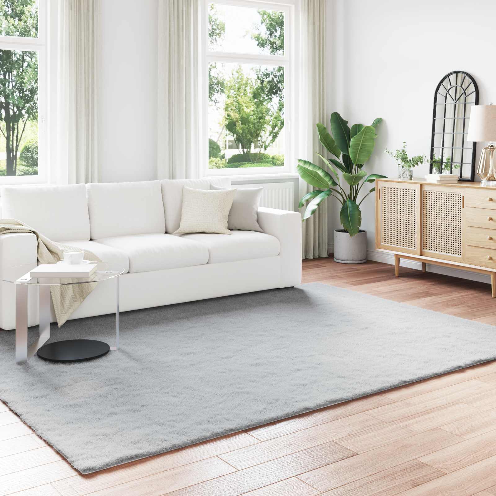Rutschfester Kunstfellteppich Olite Polyester Grau