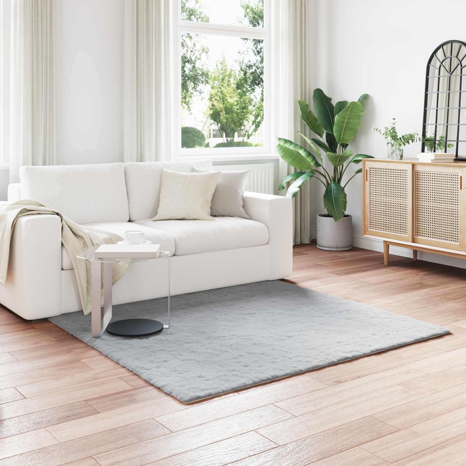 Rutschfester Kunstfellteppich Olite Polyester Grau