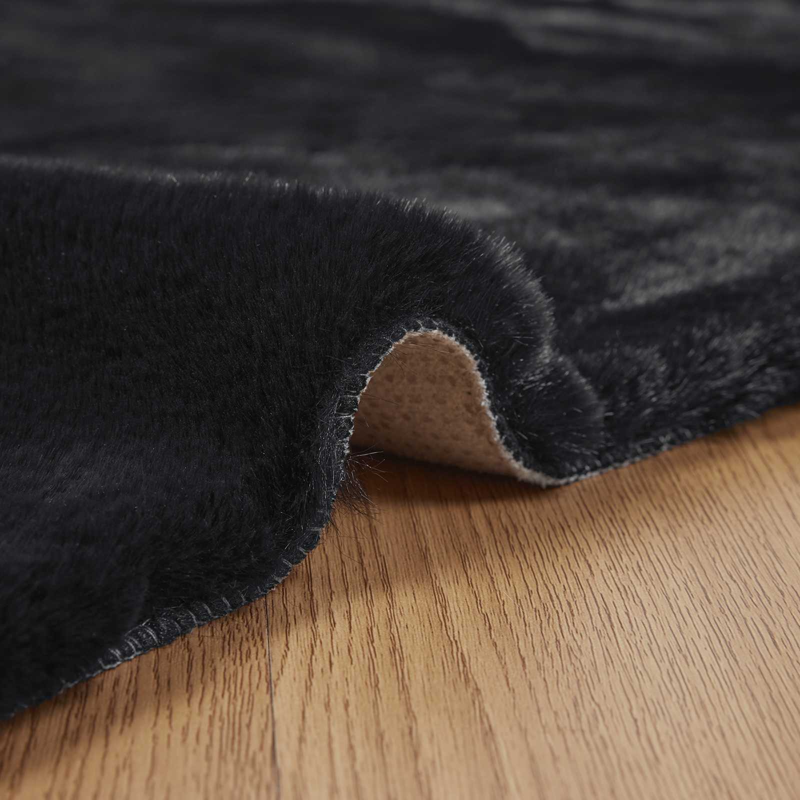 Rutschfester Kunstfellteppich Olite Schwarz