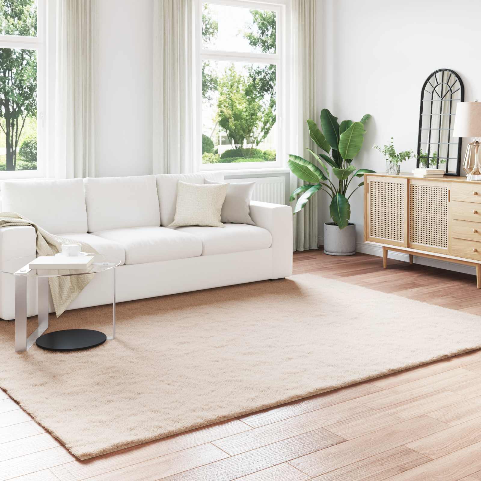 Rutschfester Kunstfellteppich Olite Polyester Taupe