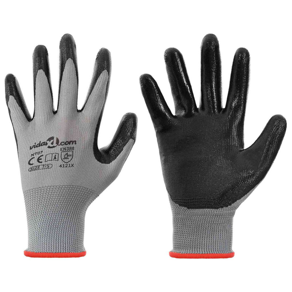 Arbeitshandschuhe 12 Pcs Grau Und Schwarz 7 / S Polyester