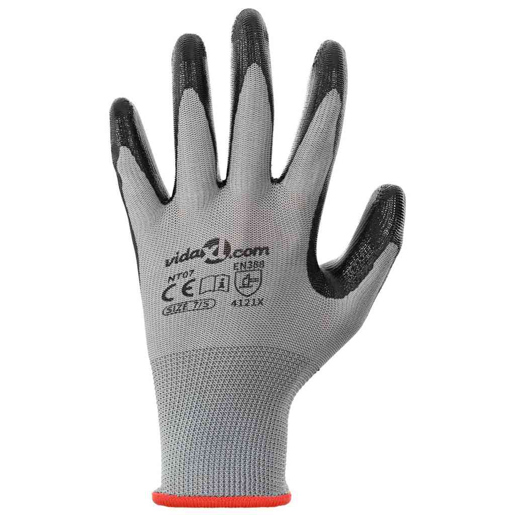 Arbeitshandschuhe 12 Pcs Grau Und Schwarz 7 / S Polyester