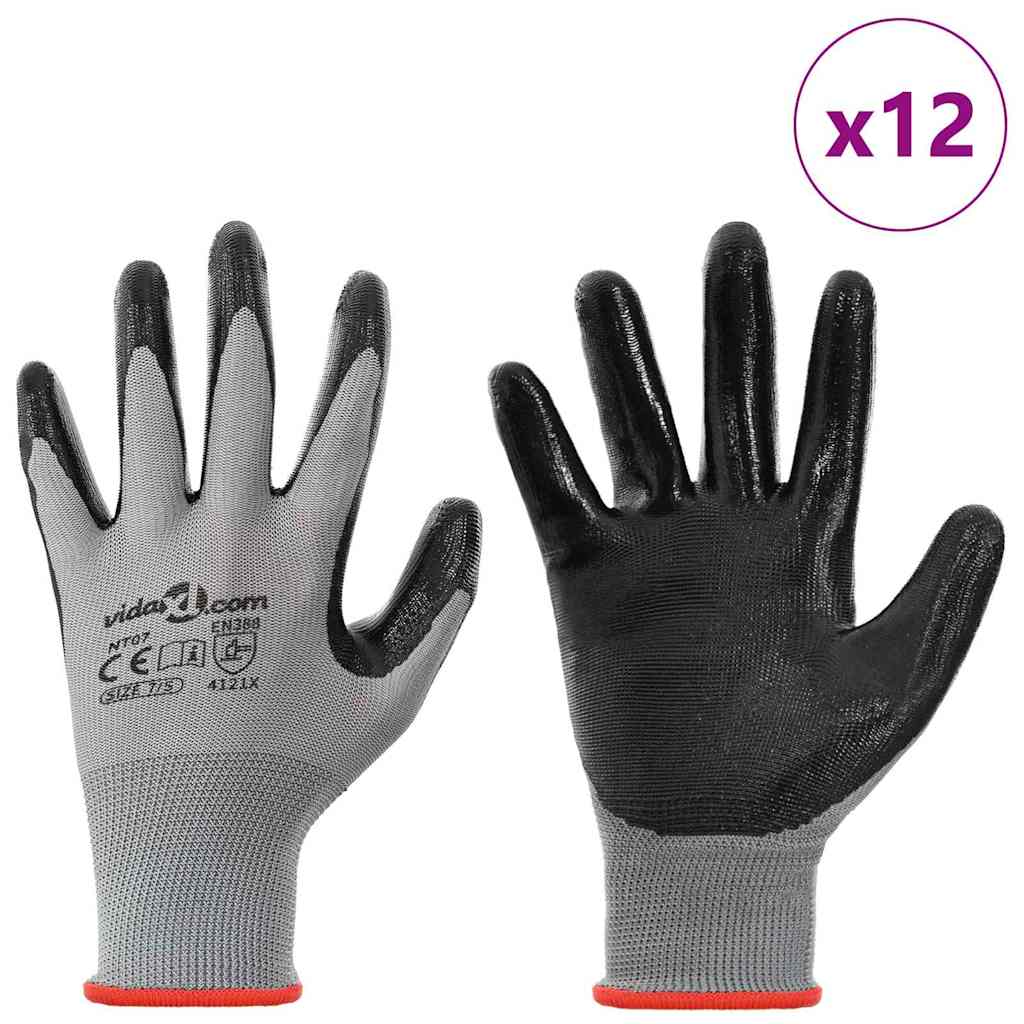 Arbeitshandschuhe 12 Pcs Grau Und Schwarz 7 / S Polyester