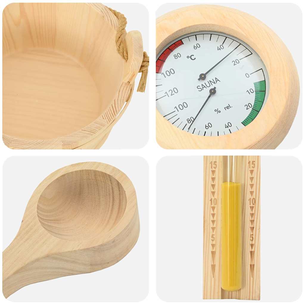 Sauna Zubehör Set 4 Pcs Braun Massives Kiefernholz Und Hanf