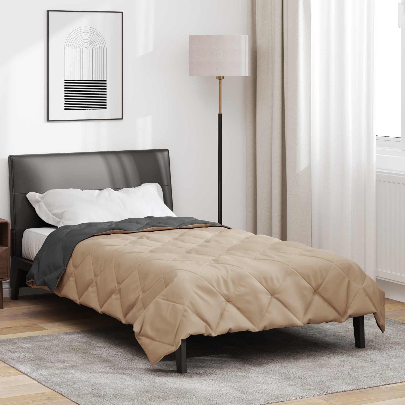 Sommerdecke 200 X 135 Cm Microfiber Anthrazit Und Taupe