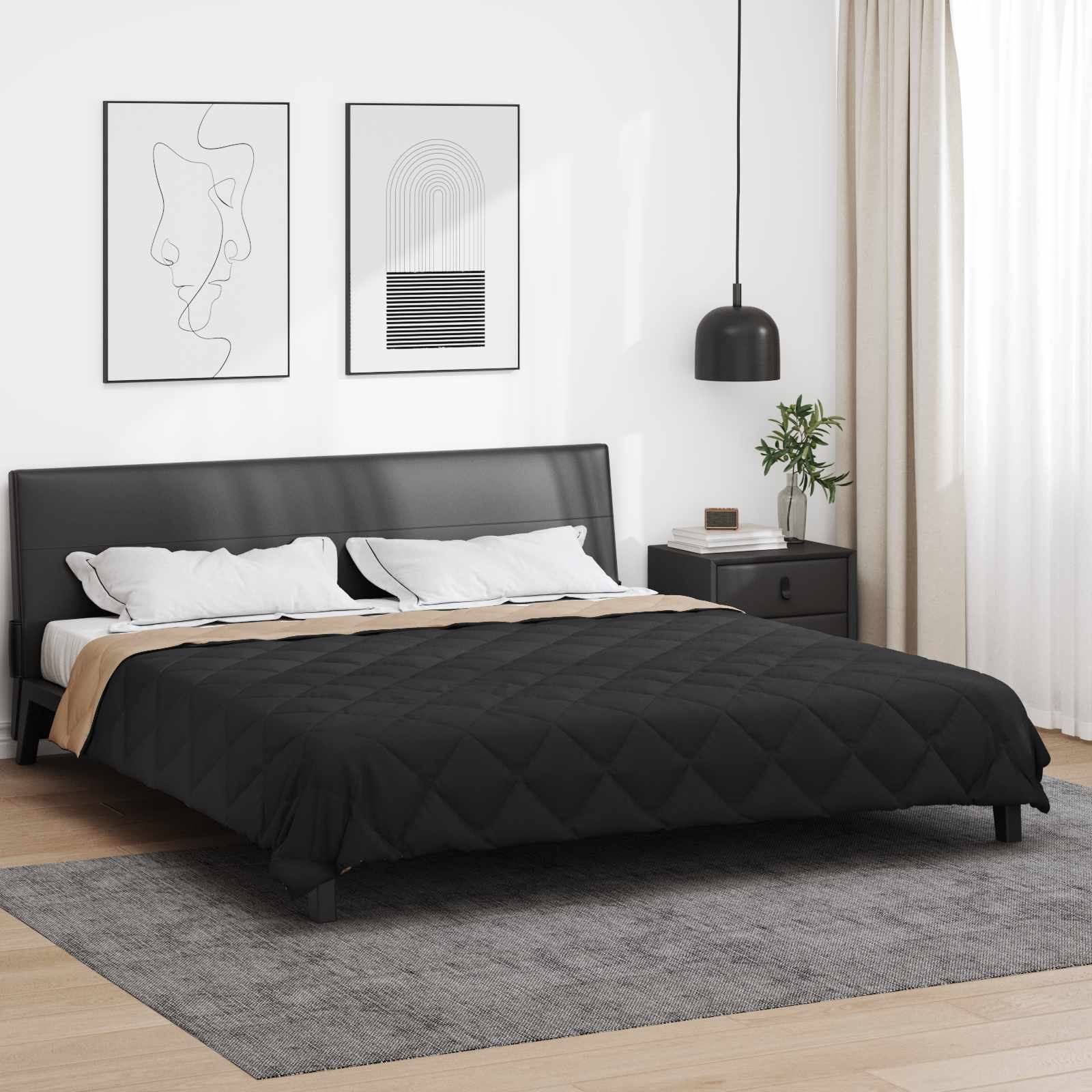 Sommerdecke 200 X 135 Cm Microfiber Schwarz Und Taupe