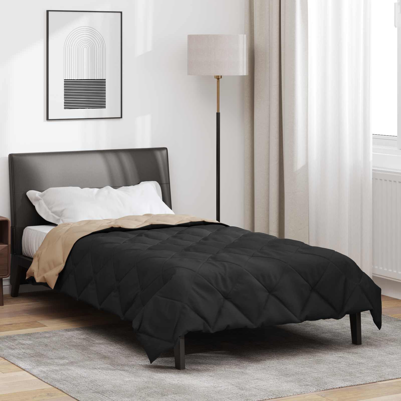 Sommerdecke 200 X 135 Cm Microfiber Schwarz Und Taupe