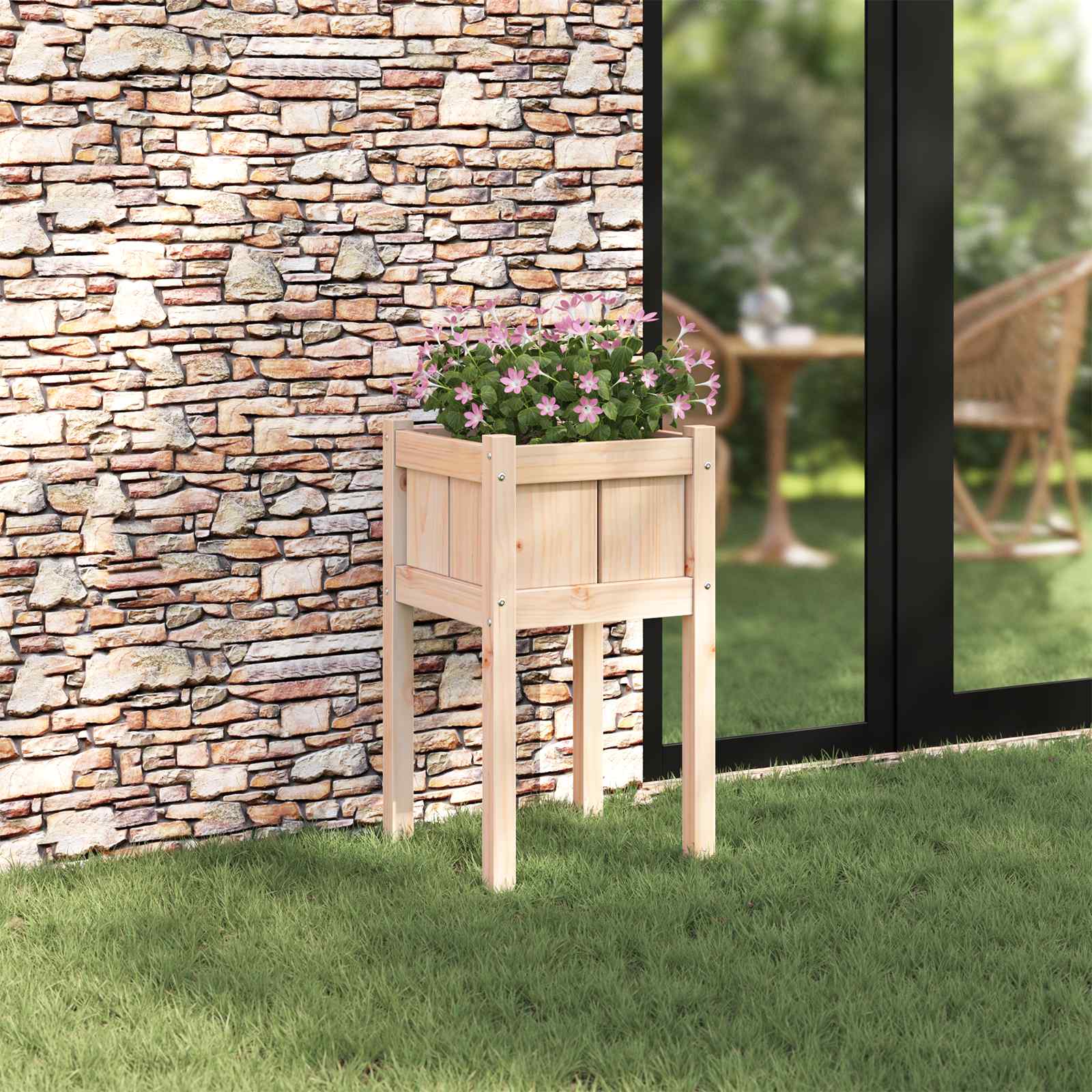 Garten-Pflanzgefäß Natur 40 X 40 X 70 Cm Massives Kiefernholz