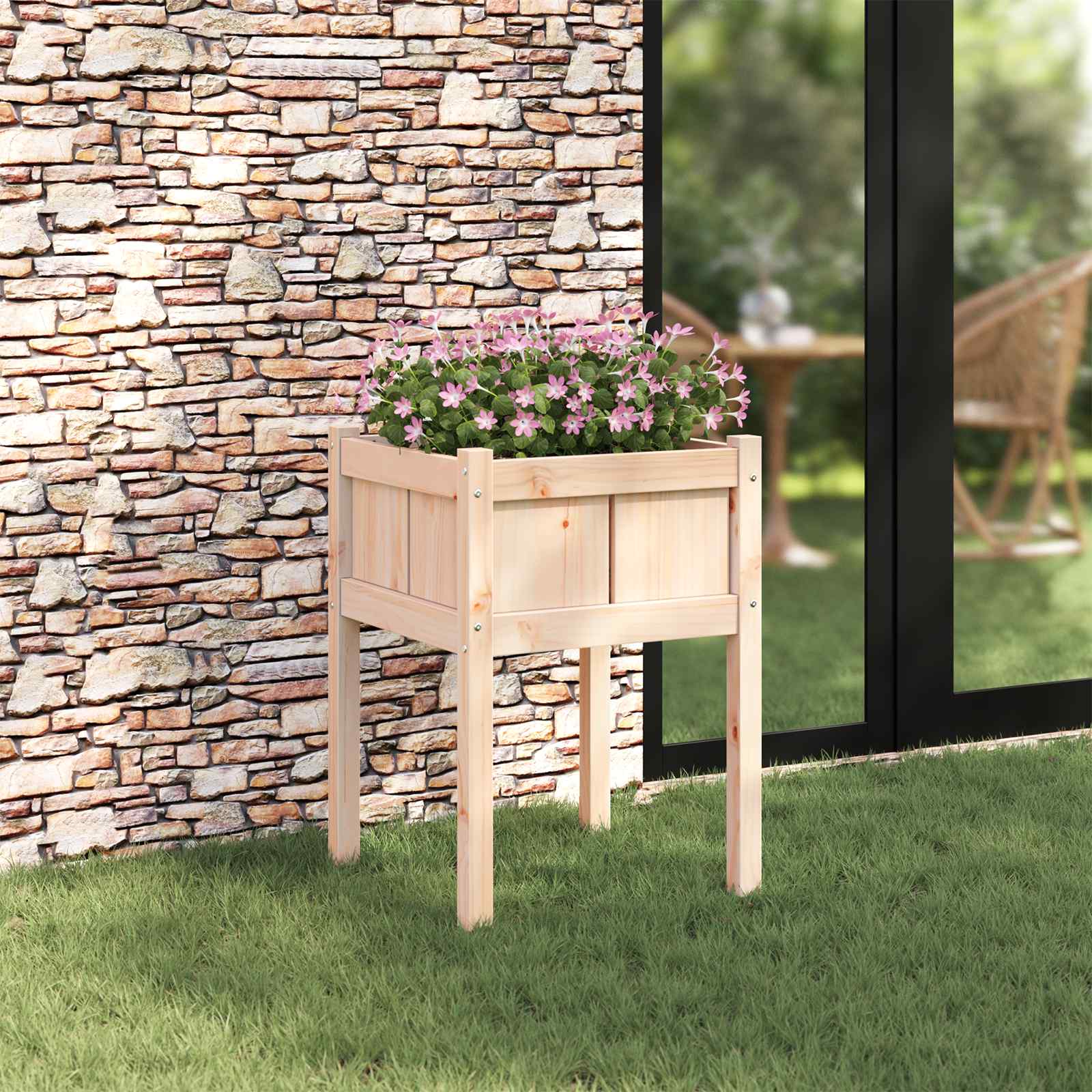 Garten-Pflanzgefäß Natur 50 X 50 X 70 Cm Massives Kiefernholz