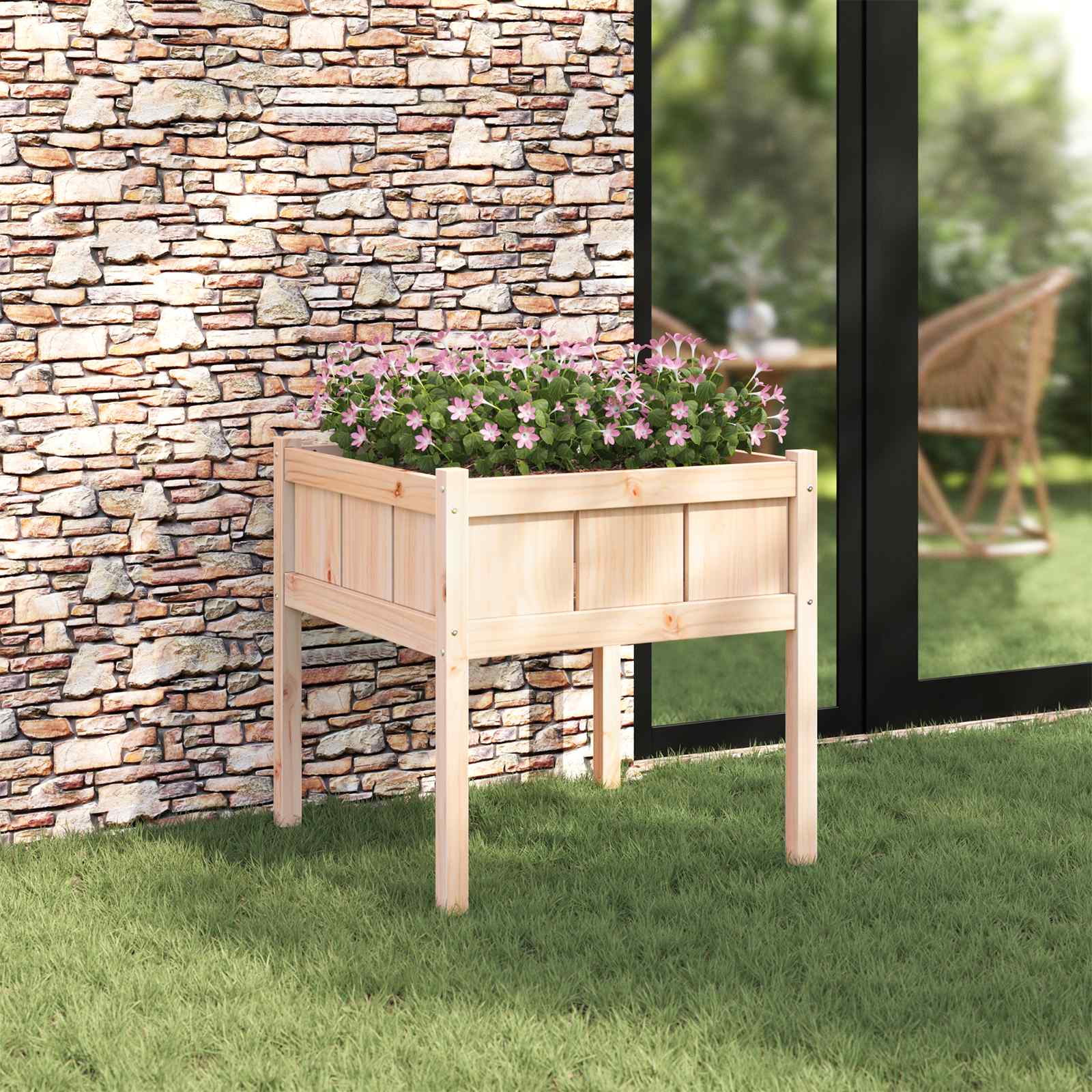 Garten-Pflanzgefäß Natur 70 X 70 X 70 Cm Massives Kiefernholz