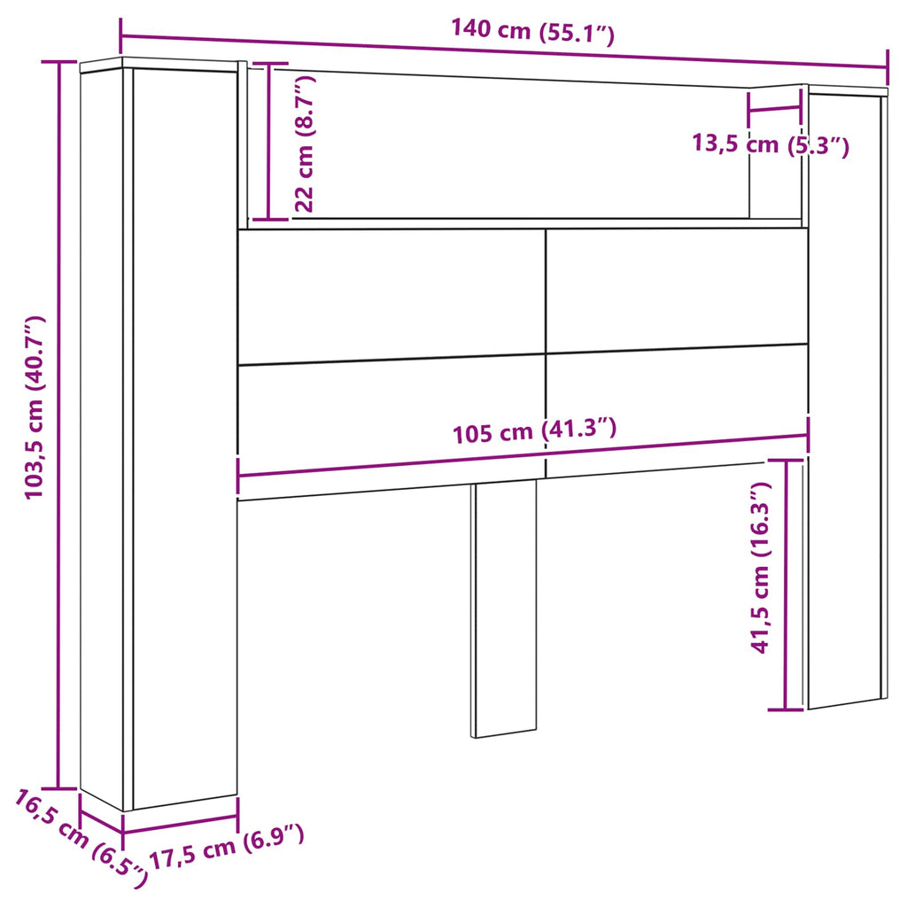 Kopfteil-Schrank Mit Led 140 X 16,5 X 103,5 Cm