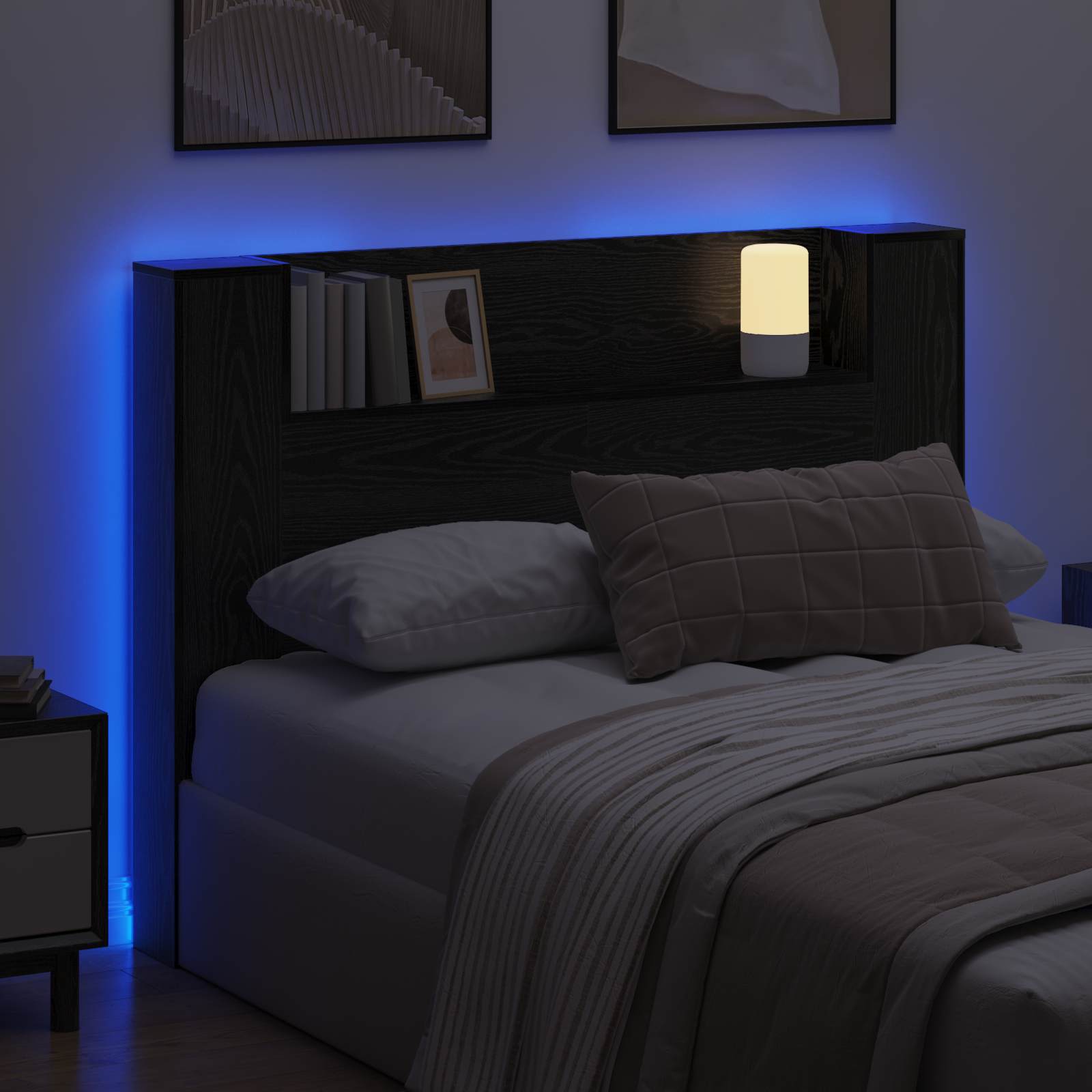 Kopfteil-Schrank Mit Led Schwarze Eiche 140 X 16,5 X 103,5 Cm