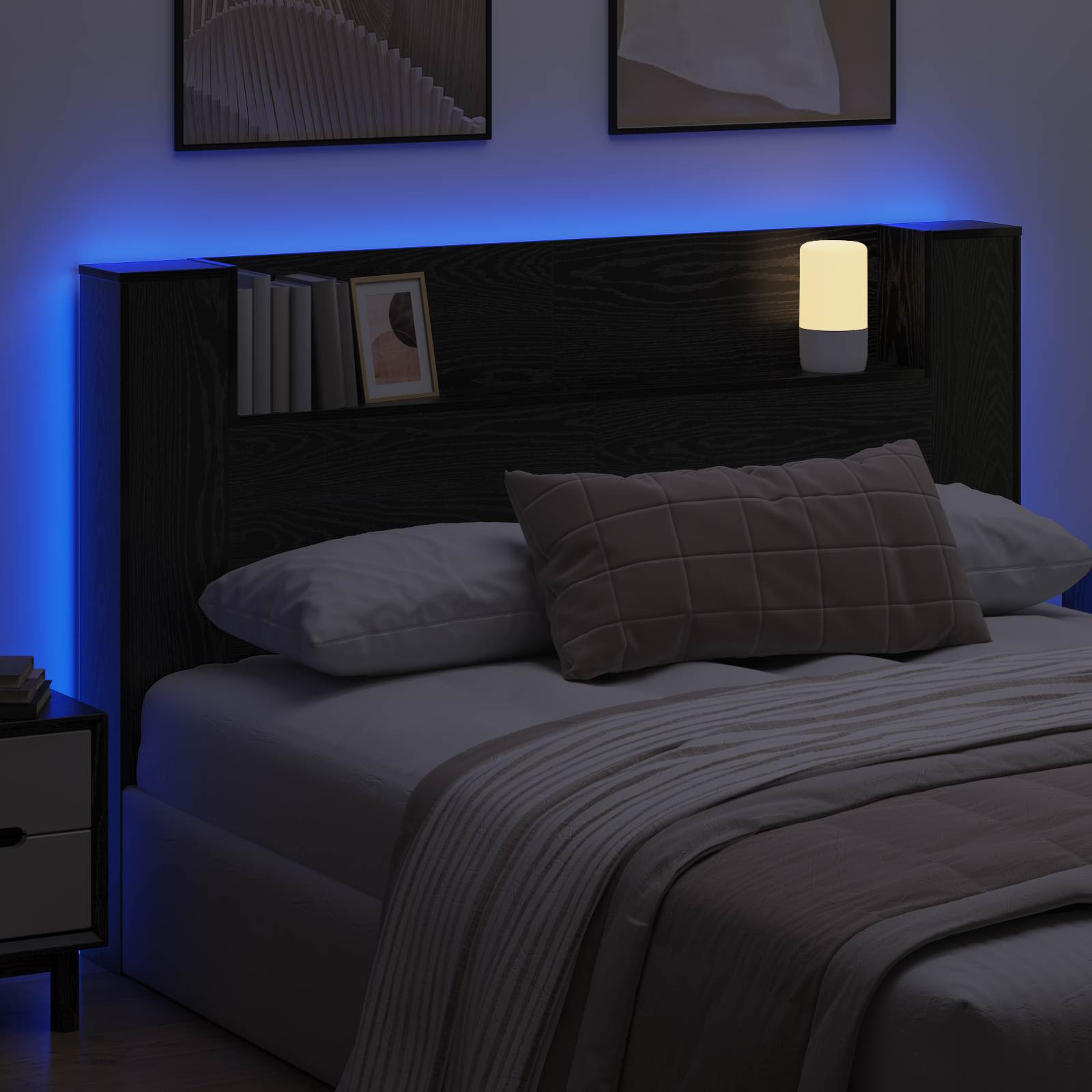 Kopfteil-Schrank Mit Led Schwarze Eiche 160 X 16,5 X 103,5 Cm