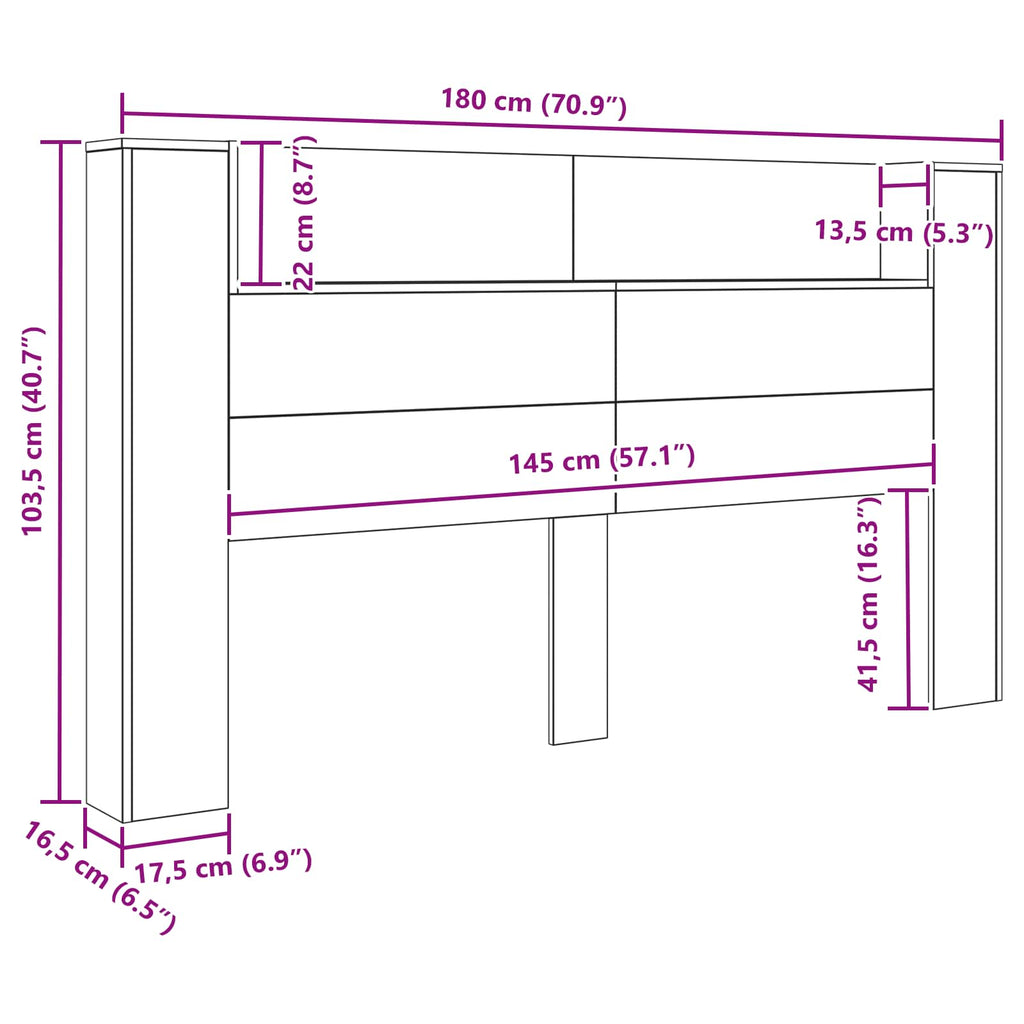 Kopfteil-Schrank Mit Led 180 X 16,5 X 103,5 Cm