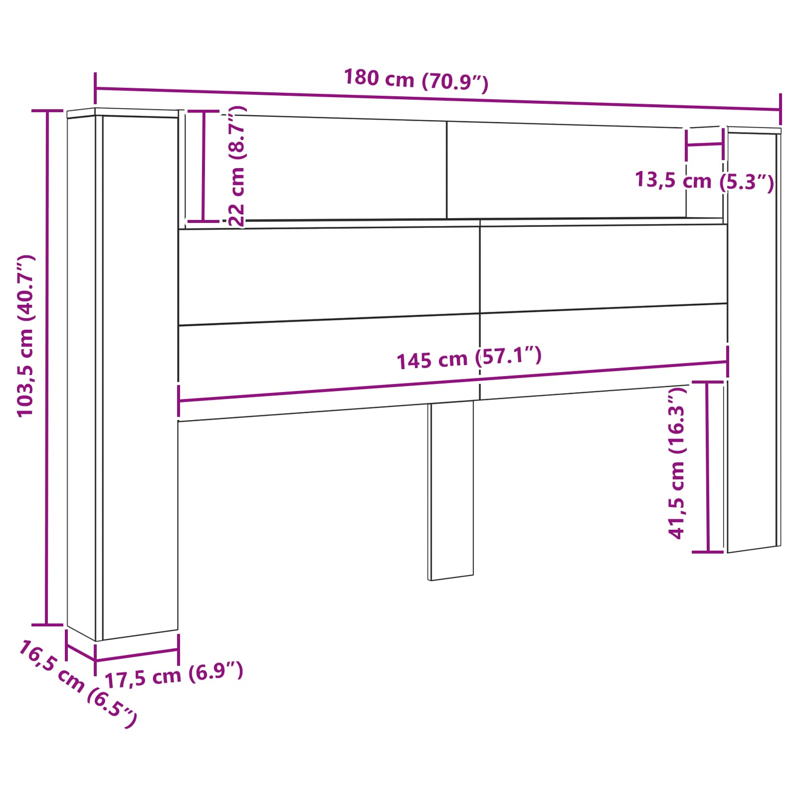 Kopfteil-Schrank Mit Led 180 X 16,5 X 103,5 Cm