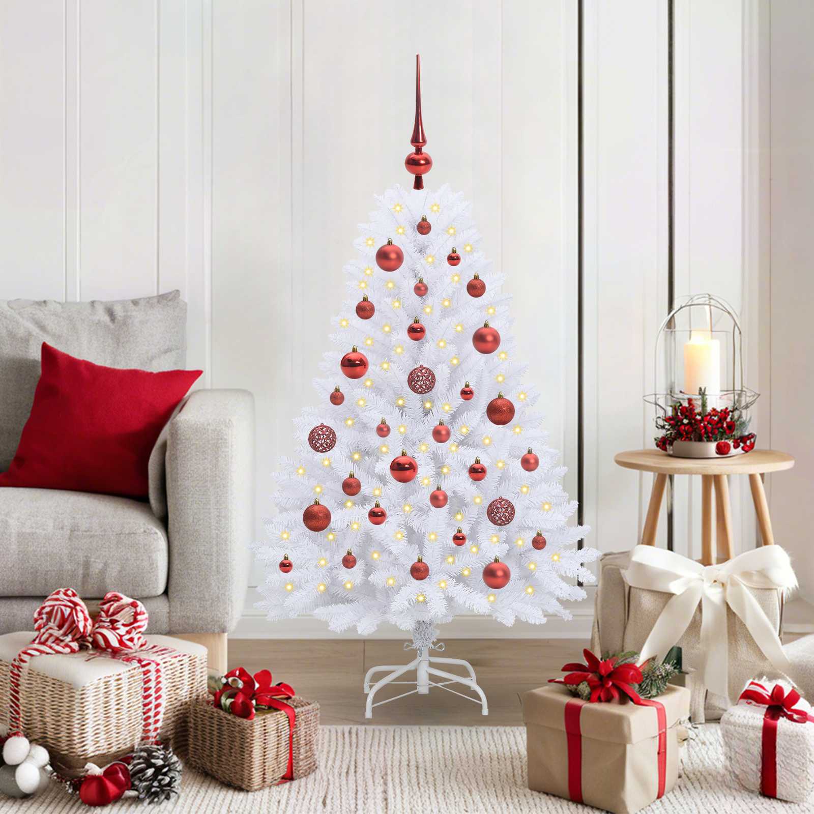 Künstlicher Klappbarer Weihnachtsbaum Weiß Pvc Und Stahl