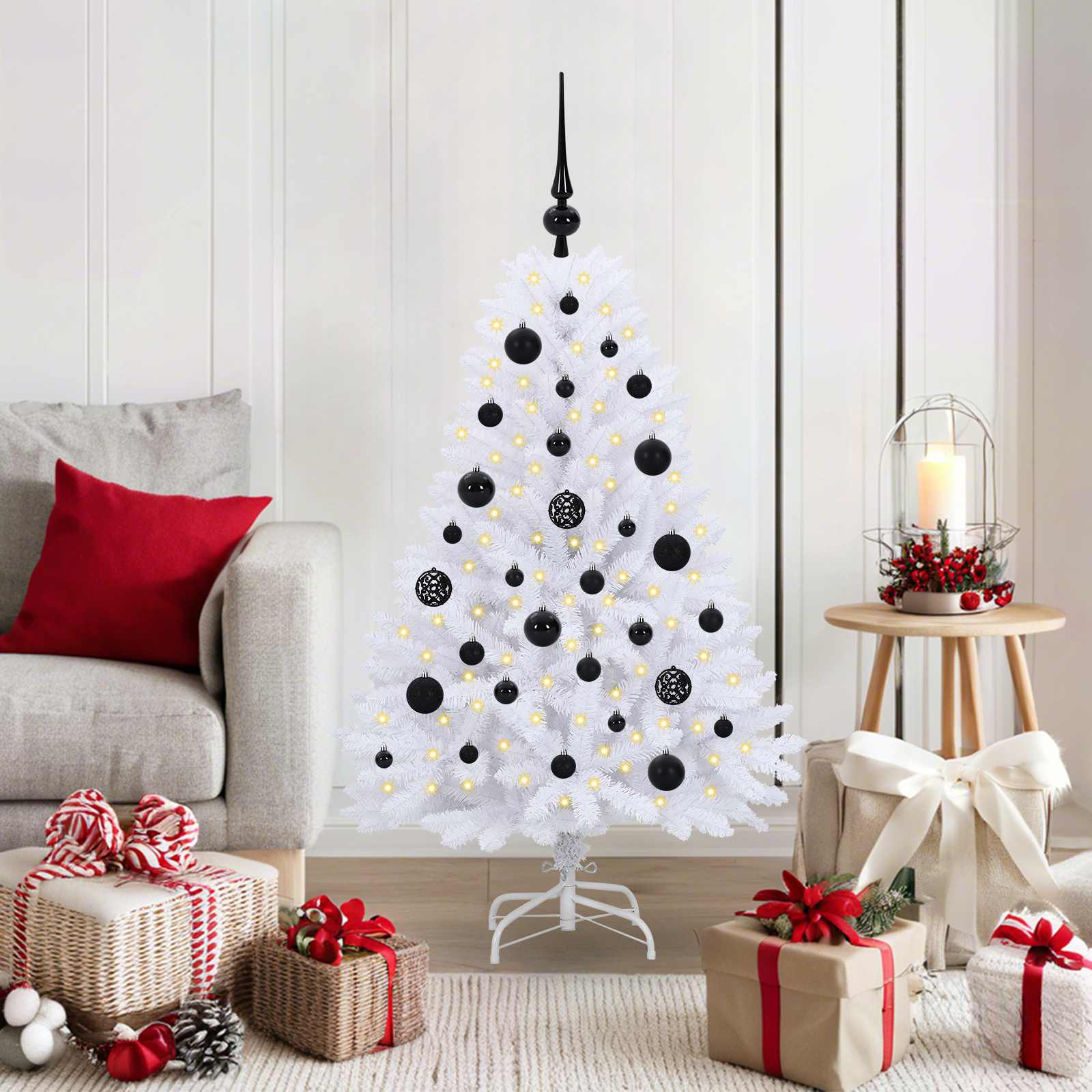 Künstlicher Klappbarer Weihnachtsbaum Weiß Pvc Und Stahl